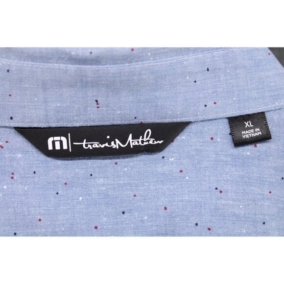 Travis Mathew Men's Eagle Pride Button Up Short Sleeve Shirt Blue W/Speckles XL - Picture 4 of 9
